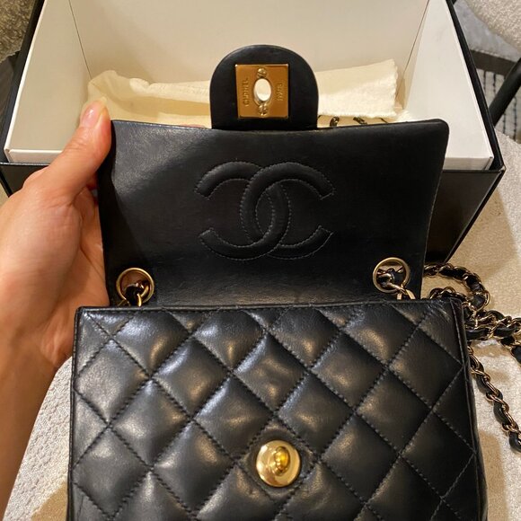 Chanel Lambskin Mini Square 24K Gold Plated Black Gold Hardware Box Dustbag - Picture 10 of 10